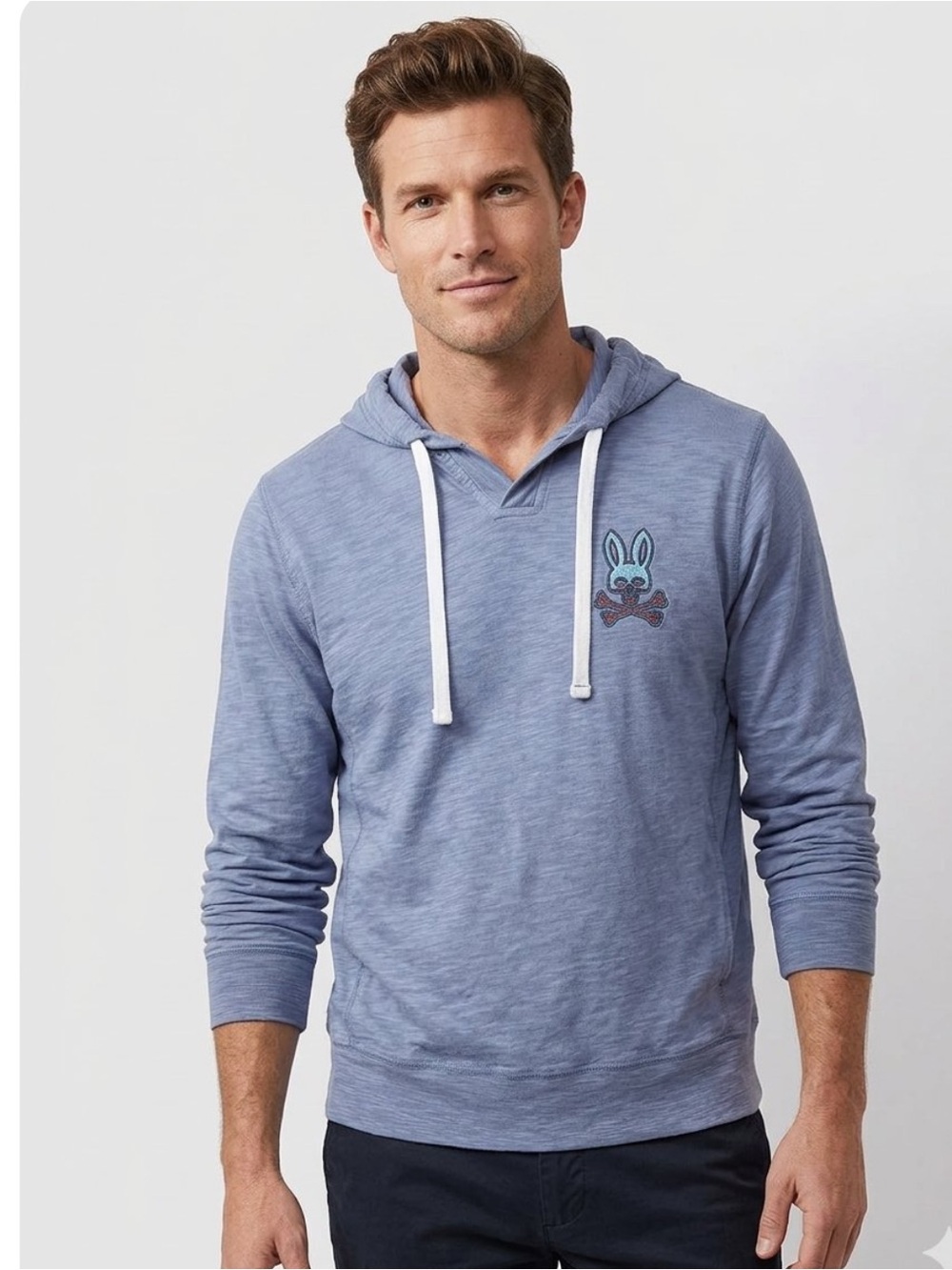 Psycho Bunny men’s blue hooded sweatshirt pullover lightweight cotton size 4/SM